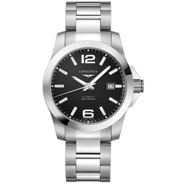 Longines orologio Conquest 41mm nero acciaio uomo automatico L3.777.4.58.6