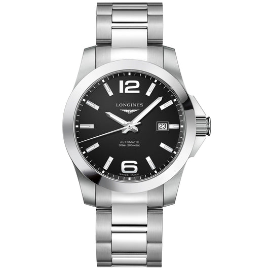 Longines orologio Conquest 41mm nero acciaio uomo automatico L3.777.4.58.6