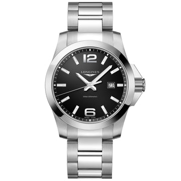 Longines orologio Conquest 43mm nero acciaio quarzo L3.760.4.56.6