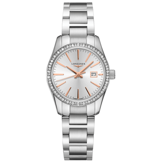 Longines orologio Conquest Classic 29,5mm argento diamanti quarzo acciaio L2.286.0.72.6