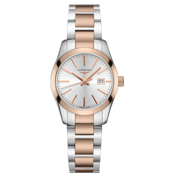 Longines orologio Conquest Classic 29,5mm argento quarzo acciaio PVD oro rosa L2.286.3.72.7