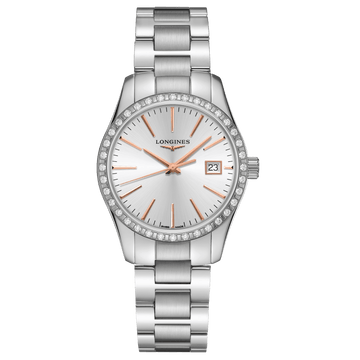 Longines orologio Conquest Classic 34mm argento diamanti quarzo acciaio L2.386.0.72.6