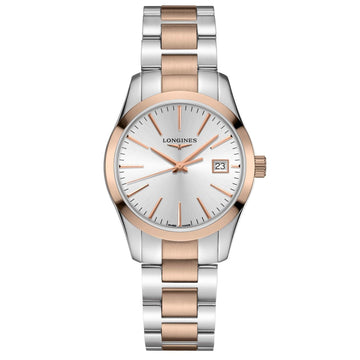 Longines orologio Conquest Classic 34mm argento quarzo acciaio PVD oro rosa L2.386.3.72.7