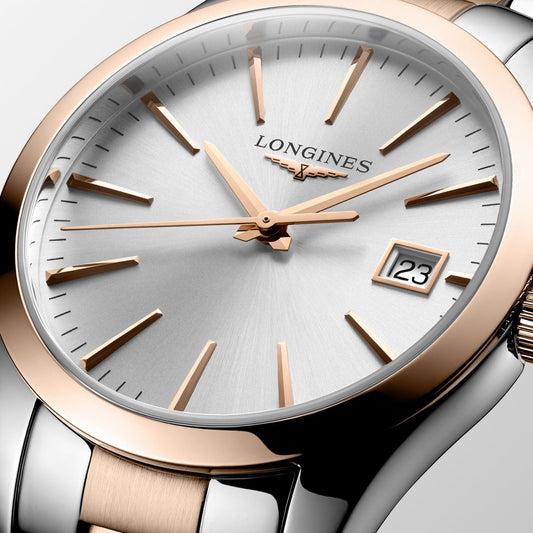 Longines orologio Conquest Classic 34mm argento quarzo acciaio PVD oro rosa L2.386.3.72.7