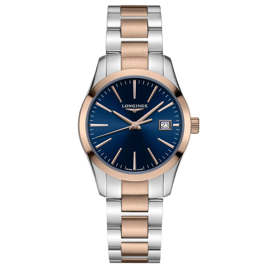 Longines orologio Conquest Classic 34mm blu quarzo acciaio finitura PVD oro rosa L2.386.3.92.7