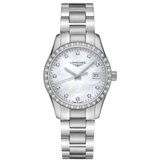 Longines orologio Conquest Classic 34mm madreperla diamanti quarzo acciaio L2.386.0.87.6