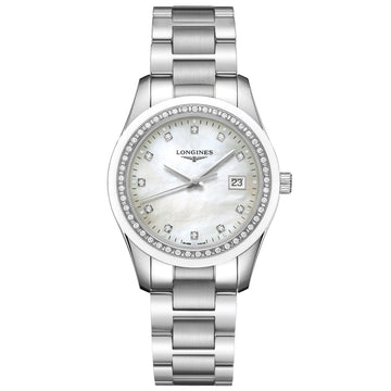 Longines orologio Conquest Classic 36mm madreperla diamanti quarzo acciaio L2.387.0.87.6