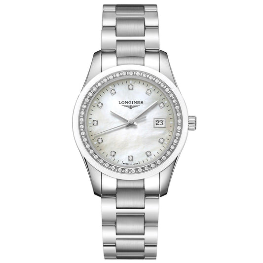 Longines orologio Conquest Classic 36mm madreperla diamanti quarzo acciaio L2.387.0.87.6