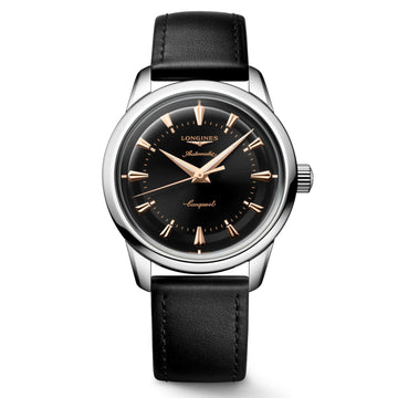 Longines orologio Conquest Heritage 38mm nero automatico acciaio L1.649.4.52.2