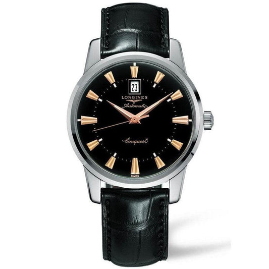 Longines orologio Conquest Heritage 40mm nero automatico acciaio L1.645.4.52.4