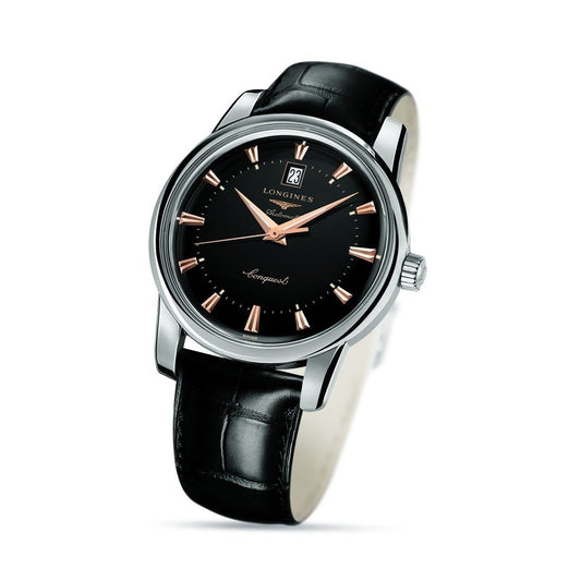 Longines orologio Conquest Heritage 40mm nero automatico acciaio L1.645.4.52.4