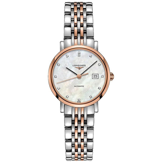 Longines orologio Elegant Collection 29mm madreperla brillanti automatico acciaio finiture oro rosa L4.310.5.87.7