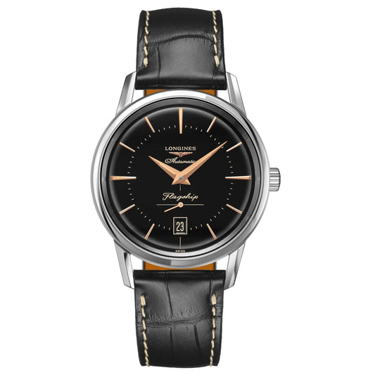 Longines orologio Flagship Heritage 38,5mm nero automatico acciaio L4.795.4.58.0