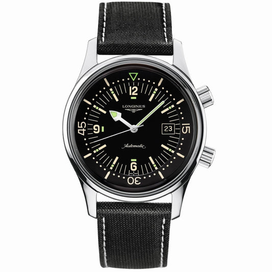 Longines orologio Heritage Legend Diver Watch 41mm nero automatico acciaio L3.774.4.50.0