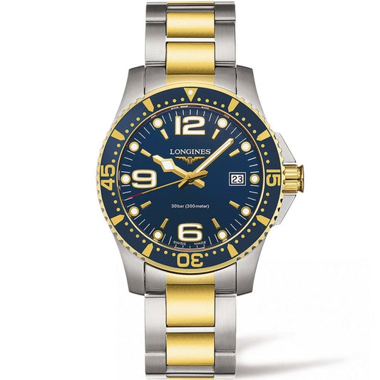 Longines orologio HydroConquest 41mm blu acciaio finitura PVD oro giallo quarzo L3.740.3.96.7