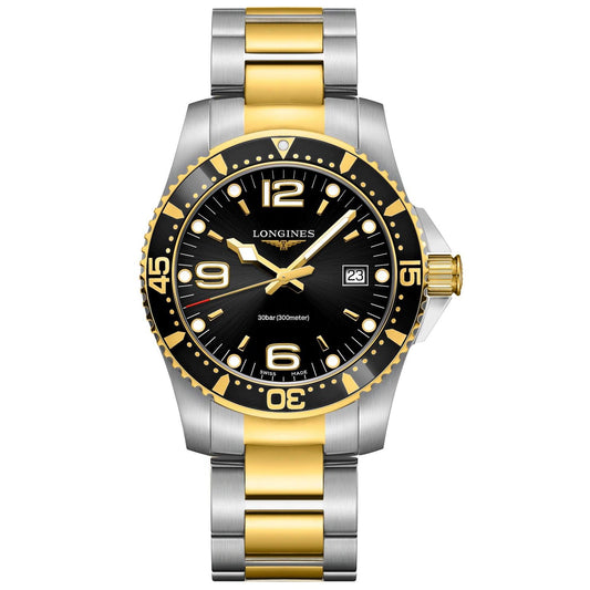 Longines orologio HydroConquest 41mm nero acciaio finitura PVD oro giallo quarzo L3.740.3.56.7