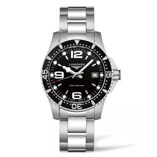 Longines orologio HydroConquest 41mm nero acciaio quarzo L3.740.4.56.6