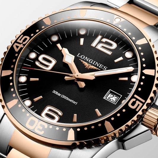 Longines orologio HydroConquest 41mm nero quarzo acciaio finitura PVD oro rosa L3.740.3.58.7