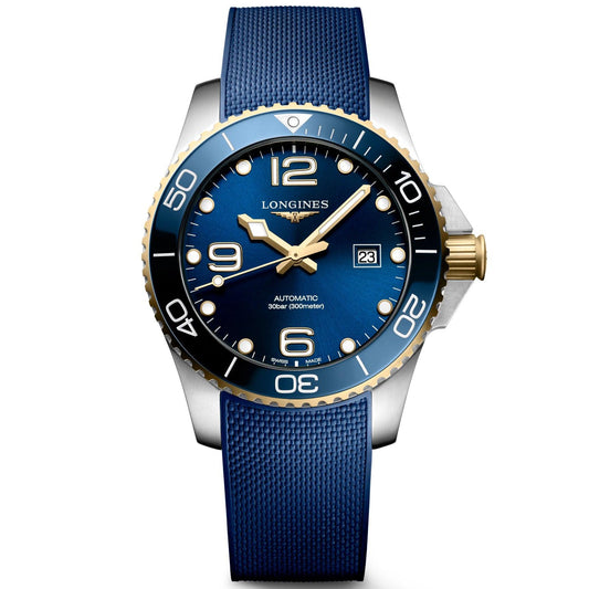 Longines orologio HydroConquest 43mm blu automatico acciaio finitura PVD oro giallo L3.782.3.96.9