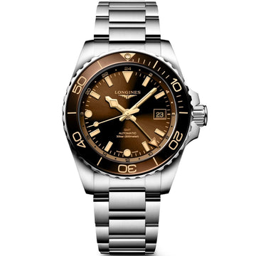 Longines orologio Hydroconquest GMT 41mm marrone automatico acciaio L3.790.4.66.6