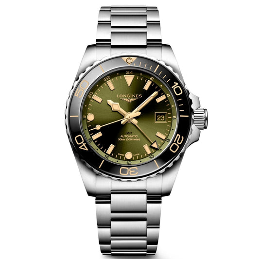 Longines orologio Hydroconquest GMT 41mm verde automatico acciaio L3.790.4.06.6