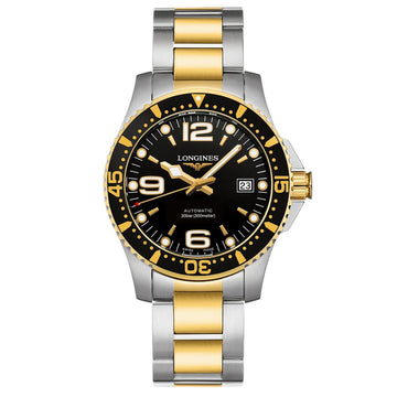 Longines Hydroconquest black automatic watch with yellow gold PVD finishing L3.742.3.56.7
