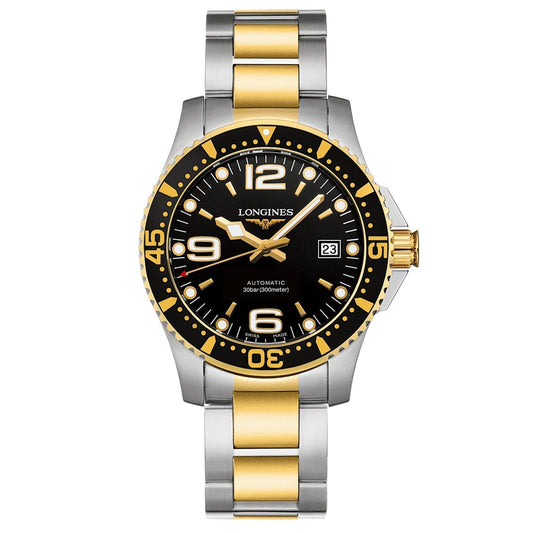 Longines Hydroconquest black automatic watch with yellow gold PVD finishing L3.742.3.56.7