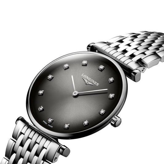 Longines orologio La Grande Classique 29mm antracite diamanti quarzo acciaio L4.512.4.77.6