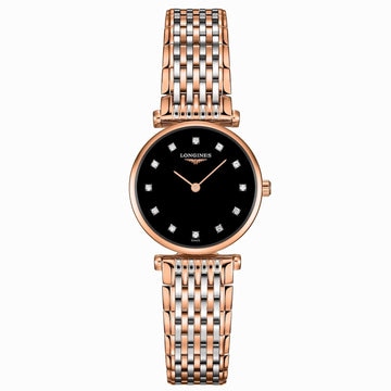 Longines orologio La Grande Classique de Longines 24mm nero diamanti quarzo acciaio finitura PVD oro rosa L4.209.1.57.7