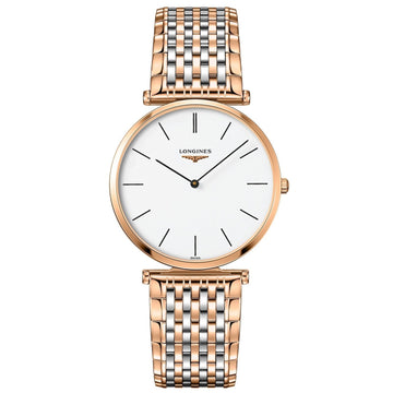 Longines orologio La Grande Classique de Longines 36mm bianco quarzo acciaio finitura PVD oro rosa L4.755.1.92.7