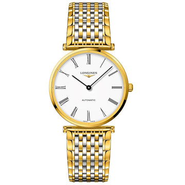 Longines orologio Le Grande Classique 38mm bianco automatico acciaio finiture PVD oro giallo L4.918.2.11.7