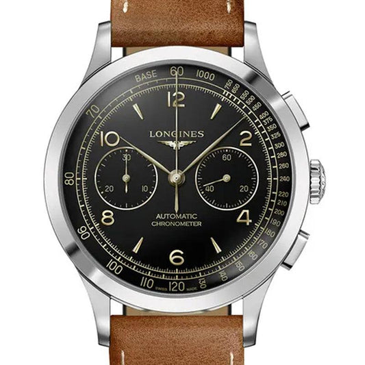 Longines orologio Record Chronograph 40mm nero automatico acciaio L2.921.4.56.2