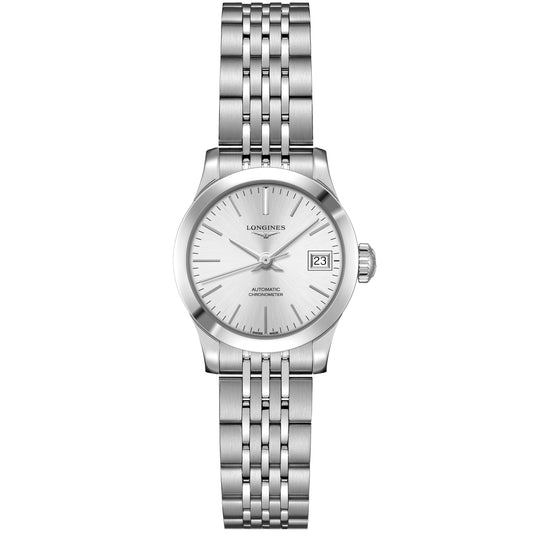 Longines orologio Record collection 26mm argento automatico COSC acciaio L2.320.4.72.6