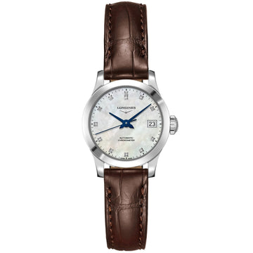Longines orologio Record collection 26mm madreperla diamanti automatico COSC acciaio L2.320.4.87.2