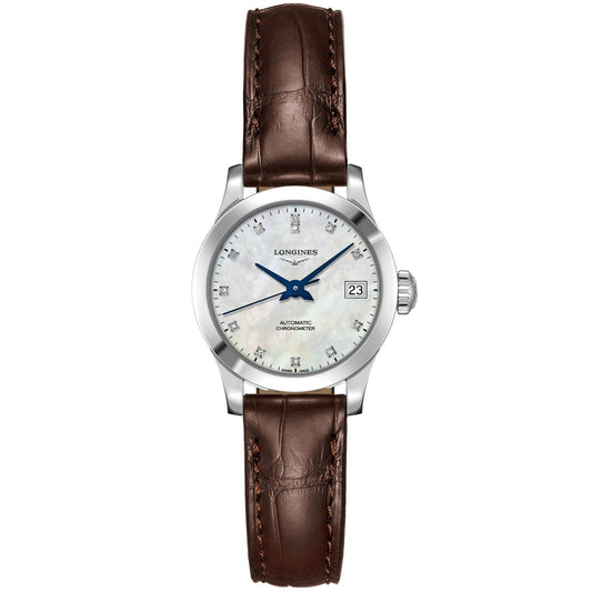 Longines orologio Record collection 26mm madreperla diamanti automatico COSC acciaio L2.320.4.87.2