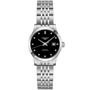 Longines orologio Record collection 30mm nero diamanti automatico COSC acciaio L2.321.4.57.6