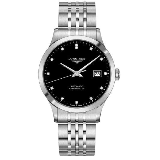 Longines orologio Record collection 40mm nero diamanti automatico COSC acciaio L2.821.4.57.6