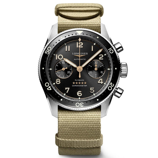 Longines orologio Spirit Flyback 42mm nero automatico acciaio L3.821.4.53.9