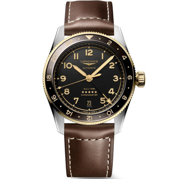 Longines orologio Spirit Zulu Time 39mm nero automatico acciaio e oro giallo 18kt L3.802.5.53.2