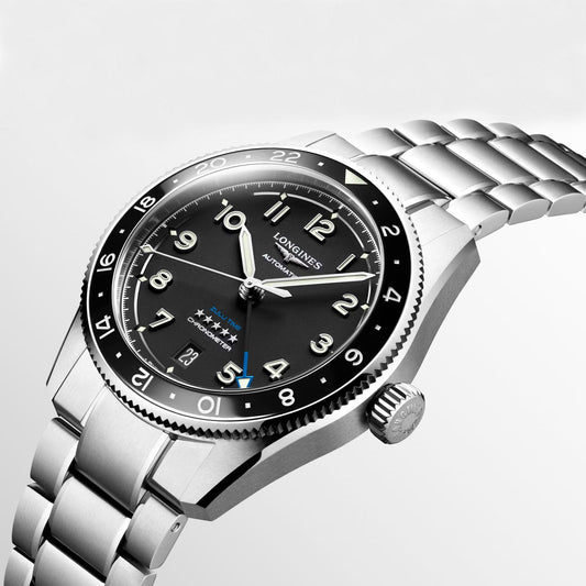 Longines orologio Spirit Zulu Time 39mm nero automatico acciaio L3.802.4.53.6