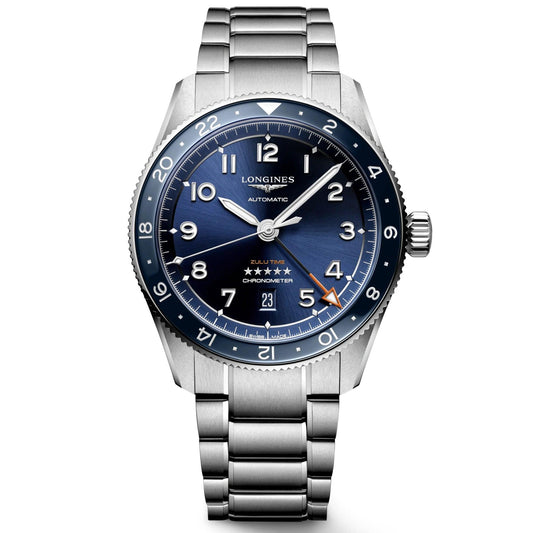 Longines orologio Spirit Zulu Time 42mm blu automatico acciaio L3.812.4.93.6