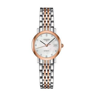 Longines orologio The Longines Elegant Collection 25,5mm madreperla diamanti automatico acciaio e oro 18kt L4.309.5.87.7