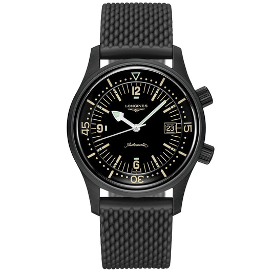 Longines orologio The Longines Legend Diver Watch 42mm nero automatico acciaio finitura PVD nero L3.774.2.50.9