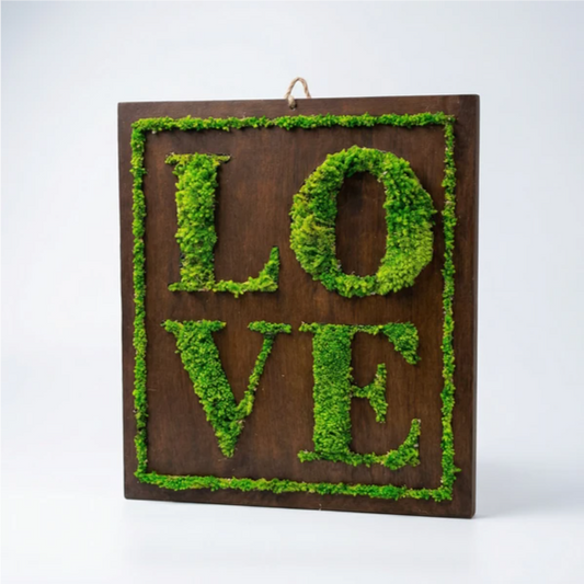Quadro in Muschio Stabilizzato con Scritta LOVE – 40x35 cm | Decorazione Verde da Parete