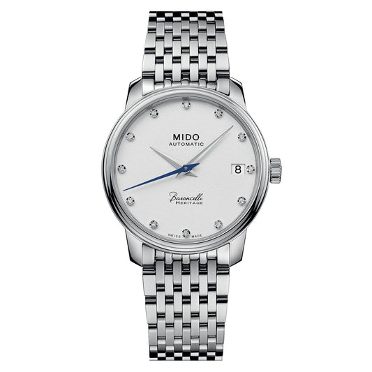 Mido orologio Baroncelli Heritage Lady 33mm bianco automatico acciaio M027.207.11.016.00