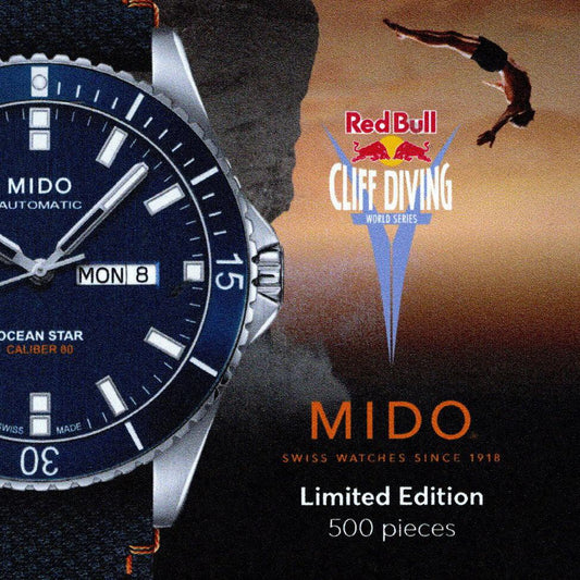 Mido orologio Ocean Star Red Bull Cliff Diving limited edition 500pz 42mm blu automatico acciaio M026.430.17.041.00