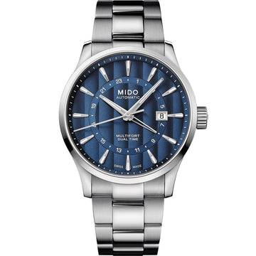 Mido orologio uomo Multifort Dual Time GMT 42mm Calibre 80 automatico acciaio M038.429.11.041.00
