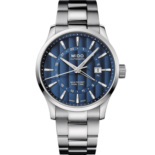 Mido orologio uomo Multifort Dual Time GMT 42mm Calibre 80 automatico acciaio M038.429.11.041.00