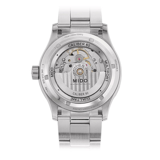 Mido orologio uomo Multifort Dual Time GMT 42mm Calibre 80 automatico acciaio M038.429.11.041.00