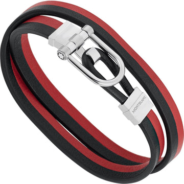 Montblanc Urban Spirit black red leather steel bracelet medium size 11881363